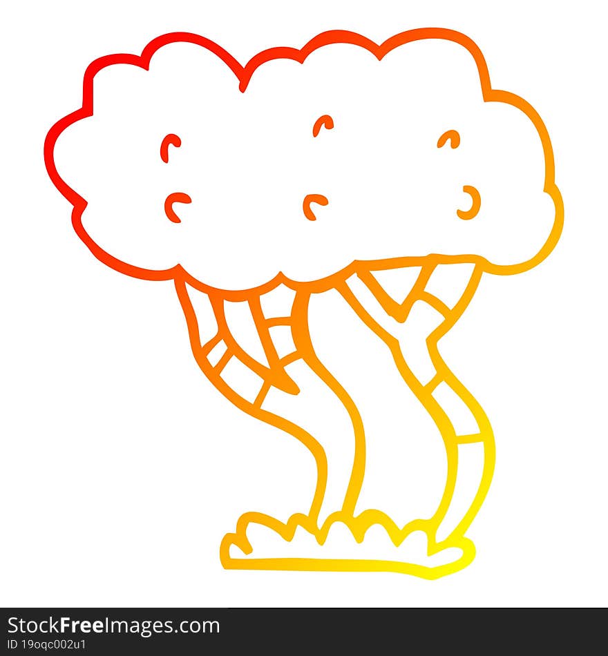 Warm Gradient Line Drawing Cartoon Tree