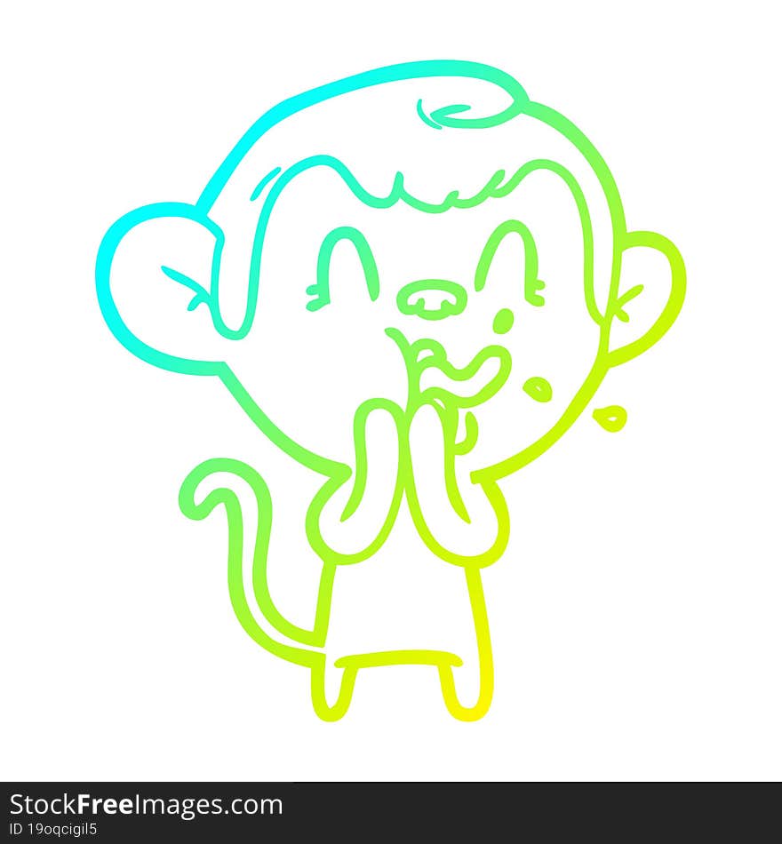 cold gradient line drawing of a crazy cartoon monkey