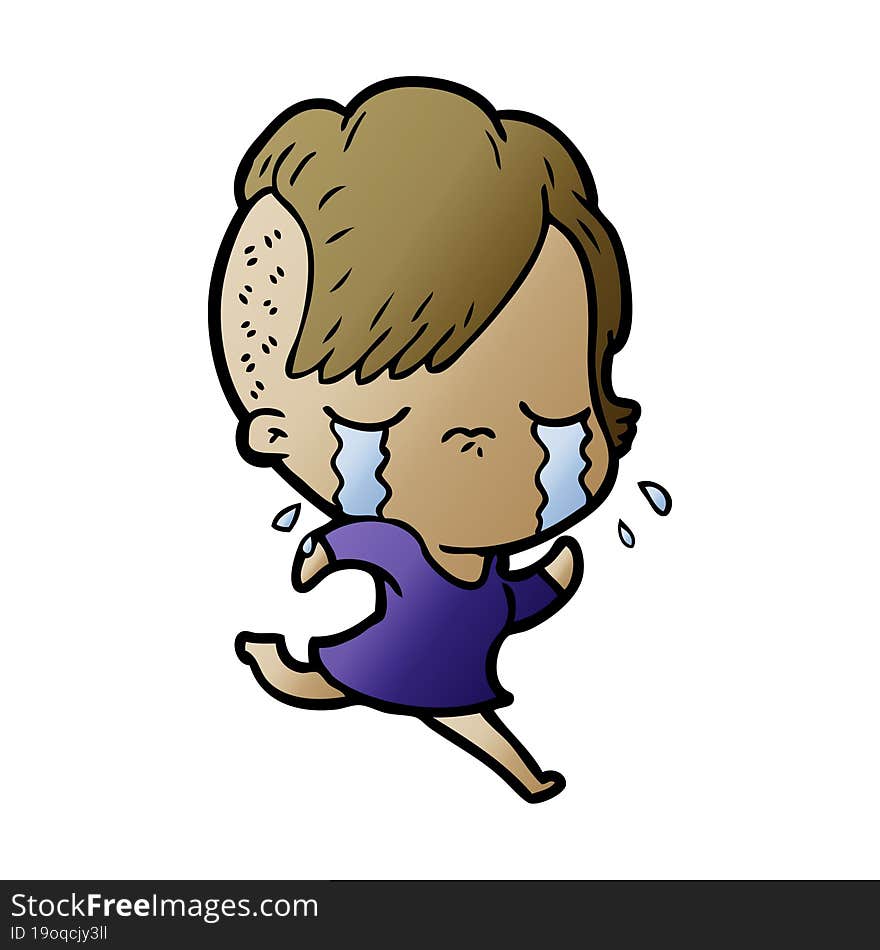 cartoon crying girl running away. cartoon crying girl running away