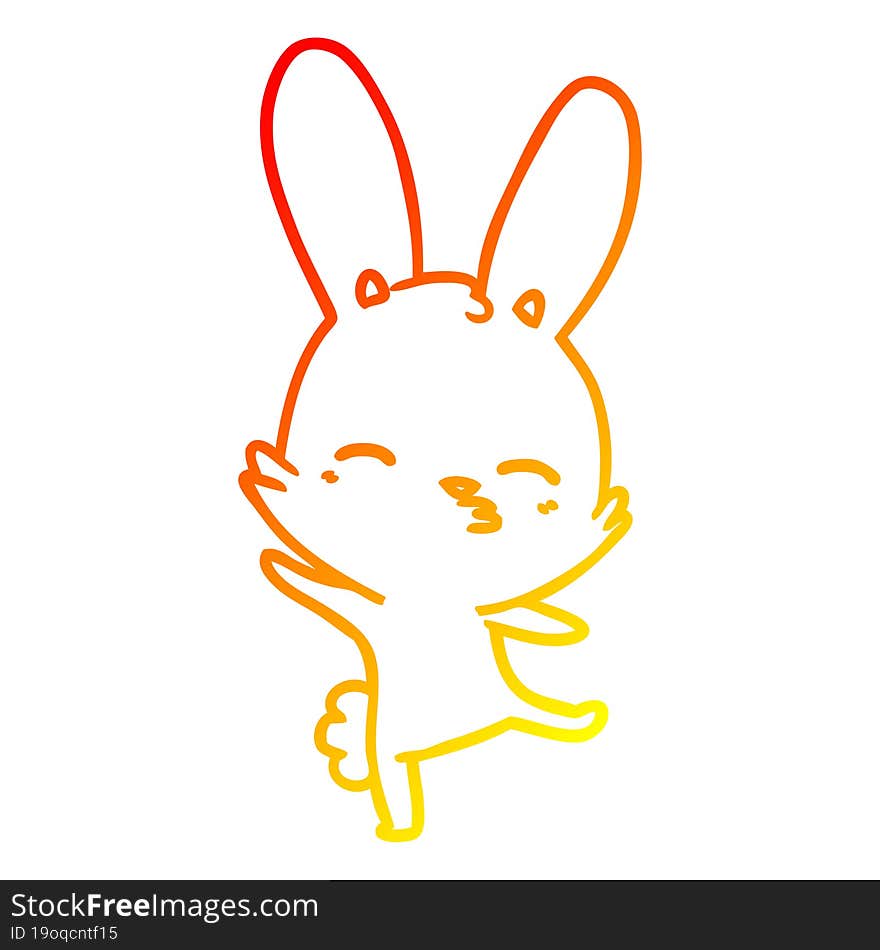 warm gradient line drawing of a curious bunny cartoon