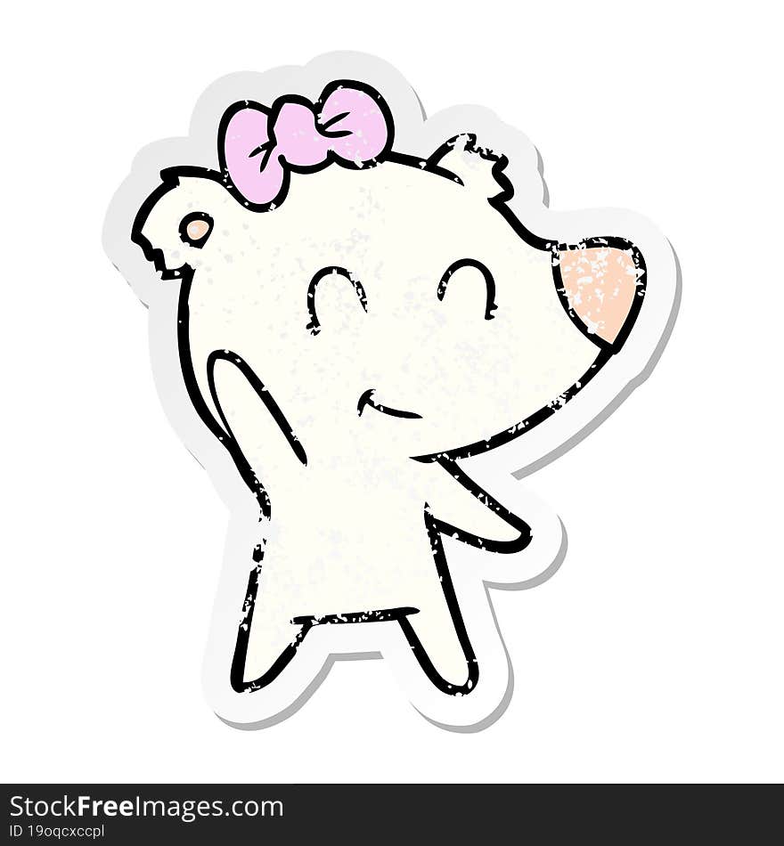 distressed sticker of a female polar bear cartoon