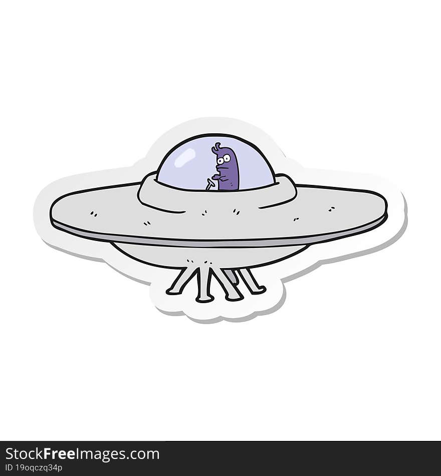 Sticker Of A Cartoon Flying Saucer