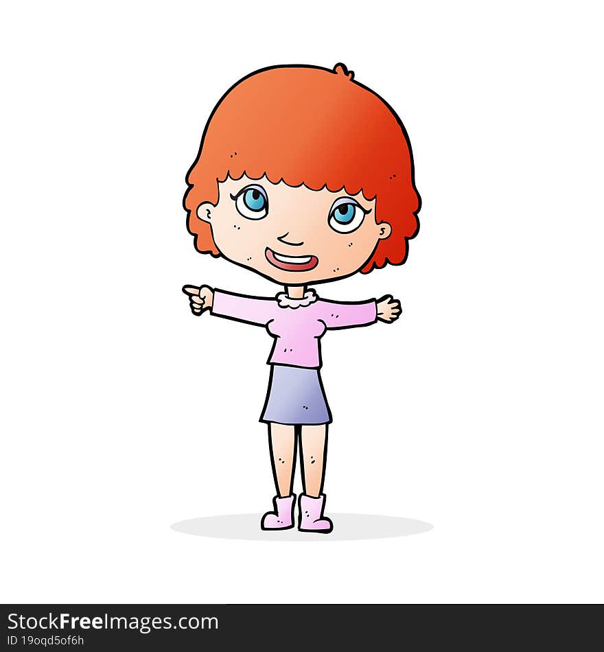 Cartoon Happy Woman Pointing