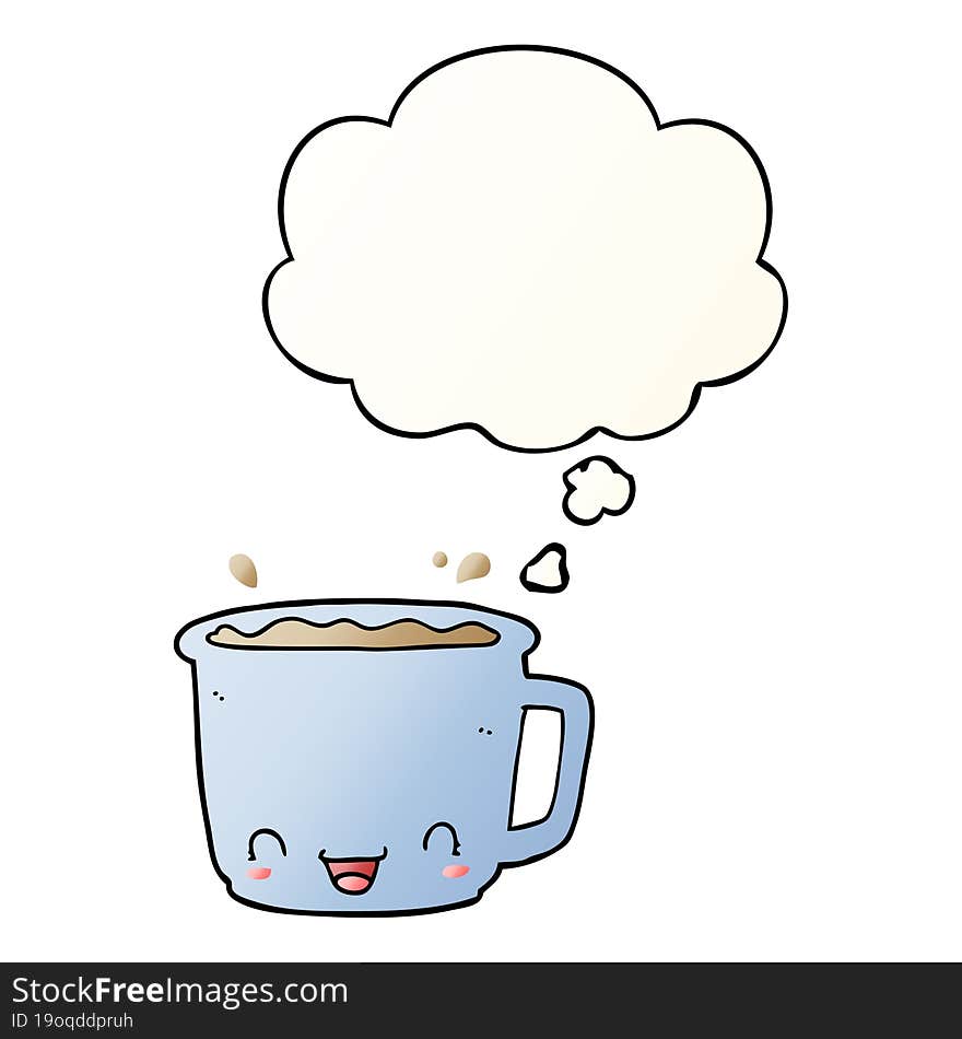 cartoon cup of coffee with thought bubble in smooth gradient style