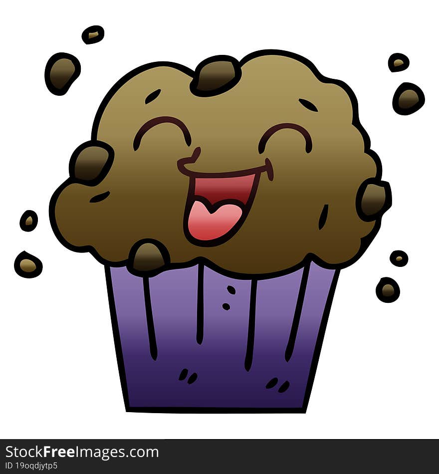 quirky gradient shaded cartoon happy muffin