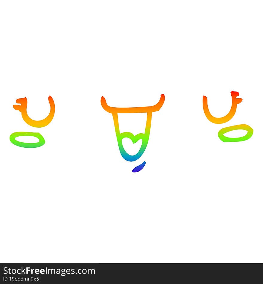 rainbow gradient line drawing of a cute happy face cartoon