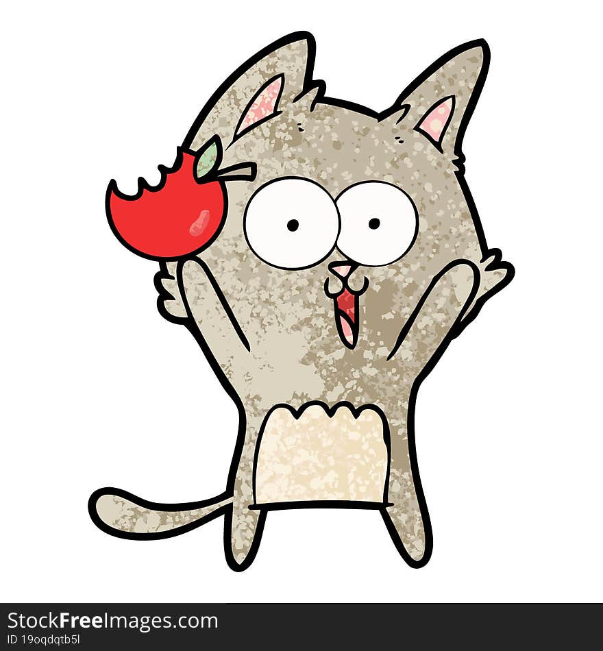 funny cartoon cat with apple. funny cartoon cat with apple