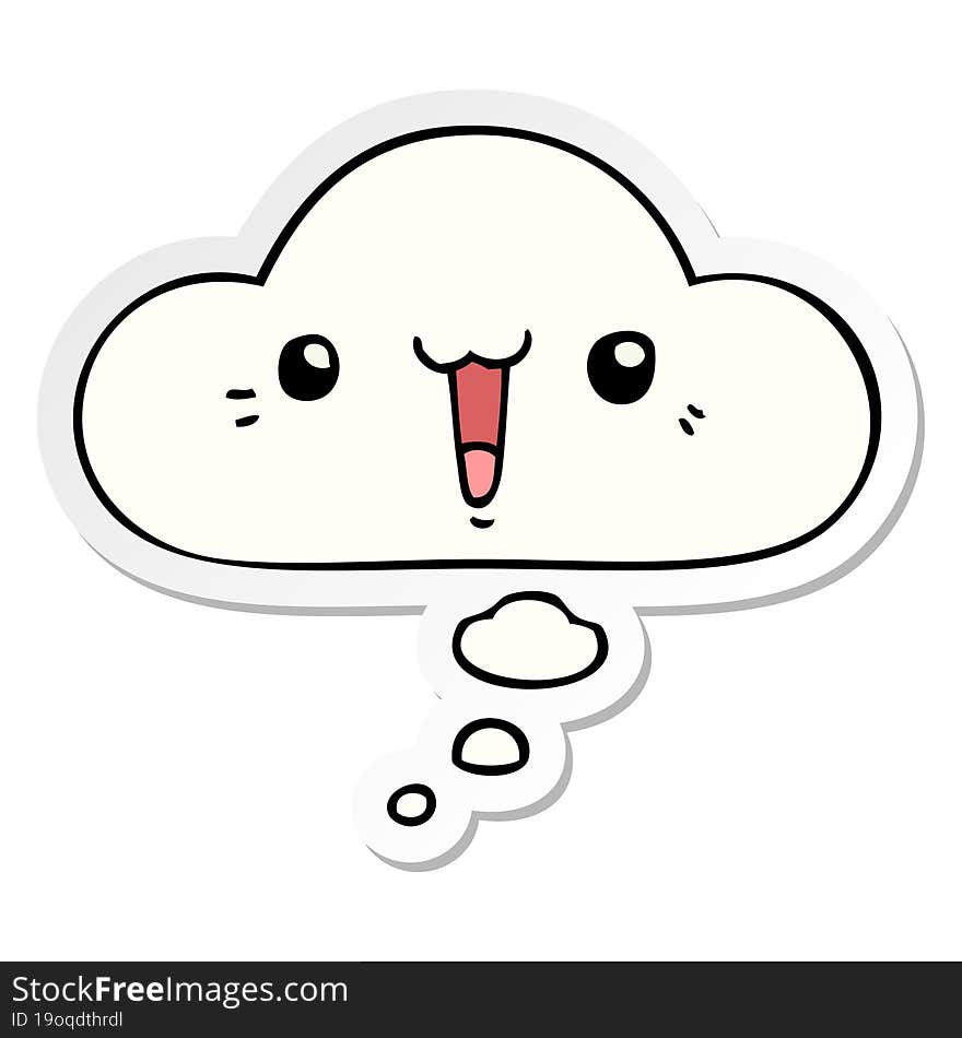 happy cartoon face with thought bubble as a printed sticker