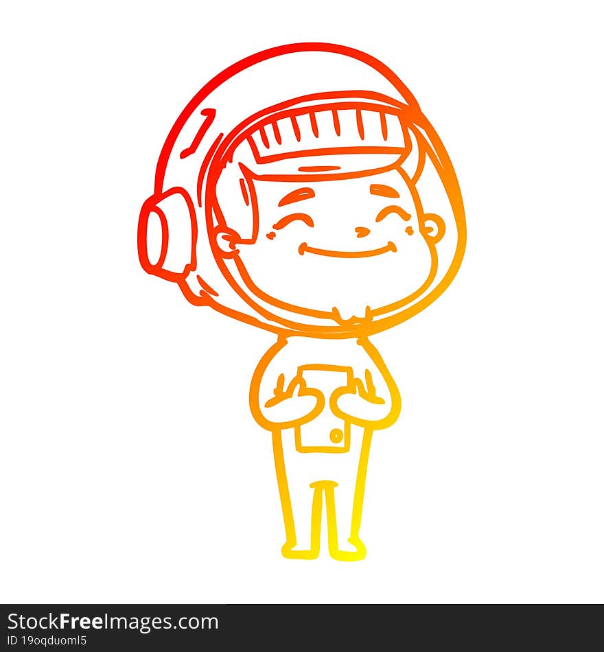 warm gradient line drawing of a happy cartoon astronaut