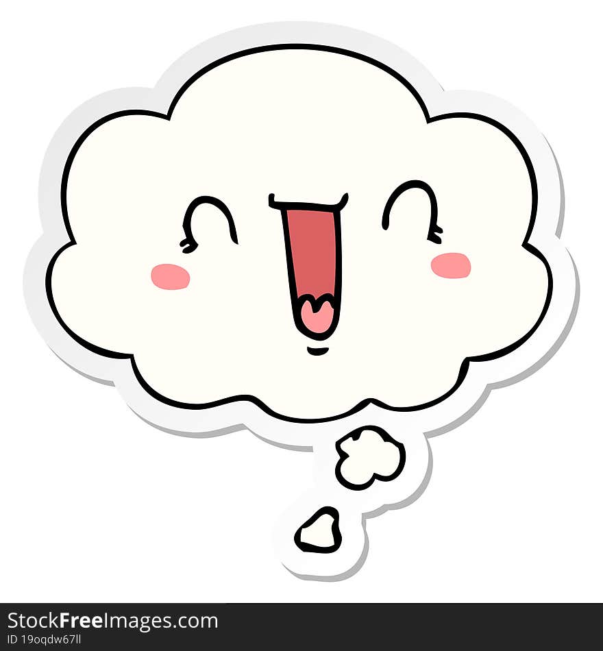 happy cartoon face with thought bubble as a printed sticker