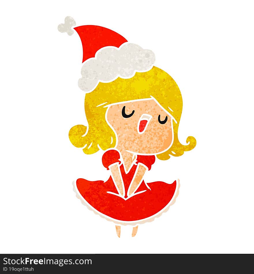 hand drawn christmas retro cartoon of kawaii girl