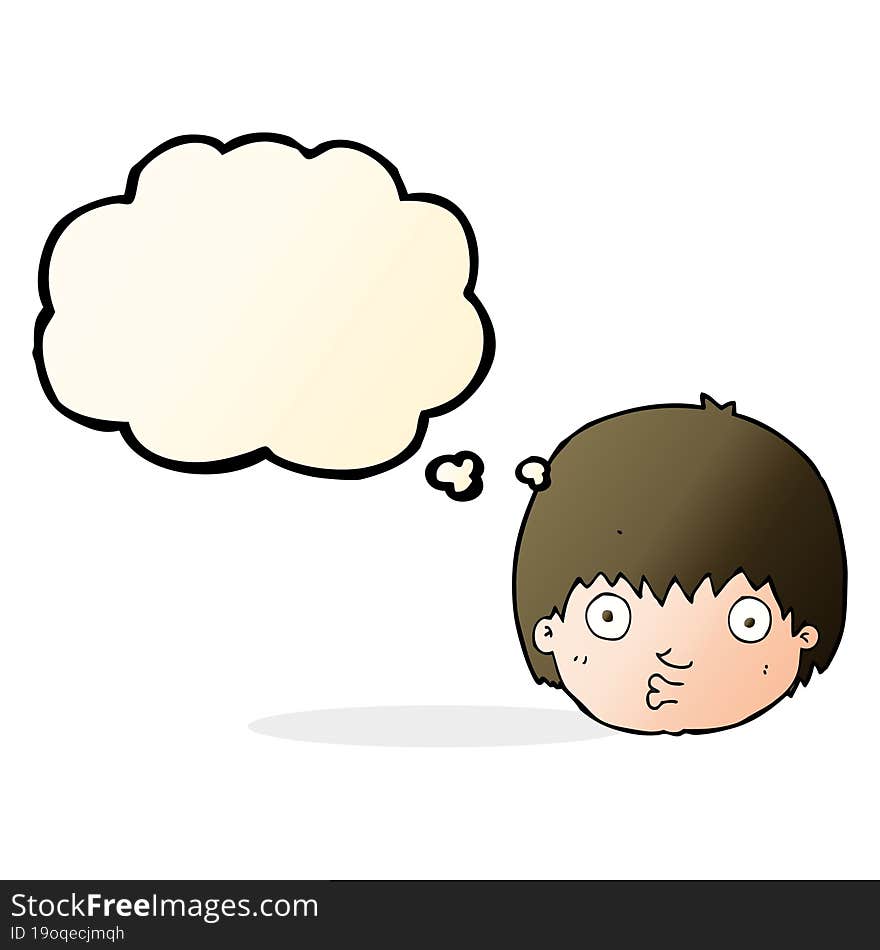 cartoon curious boy with thought bubble