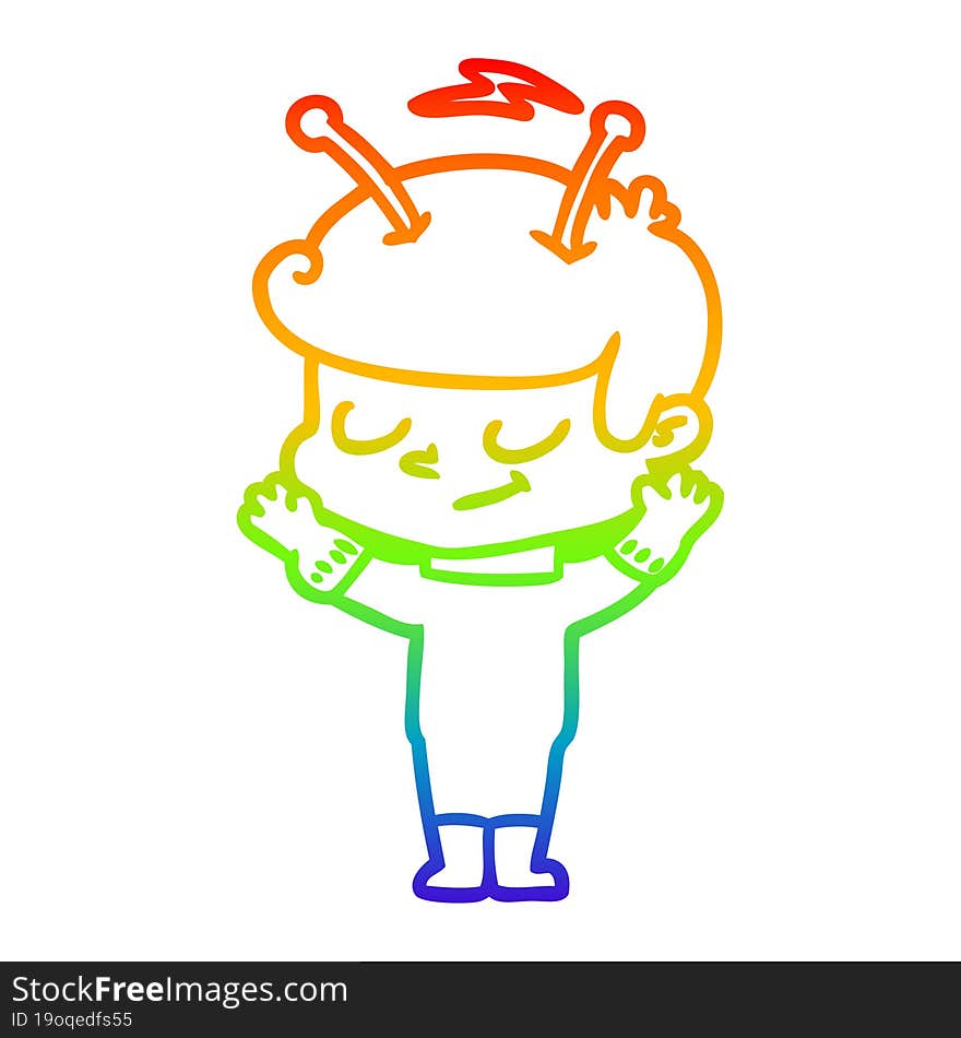 rainbow gradient line drawing friendly cartoon spaceman