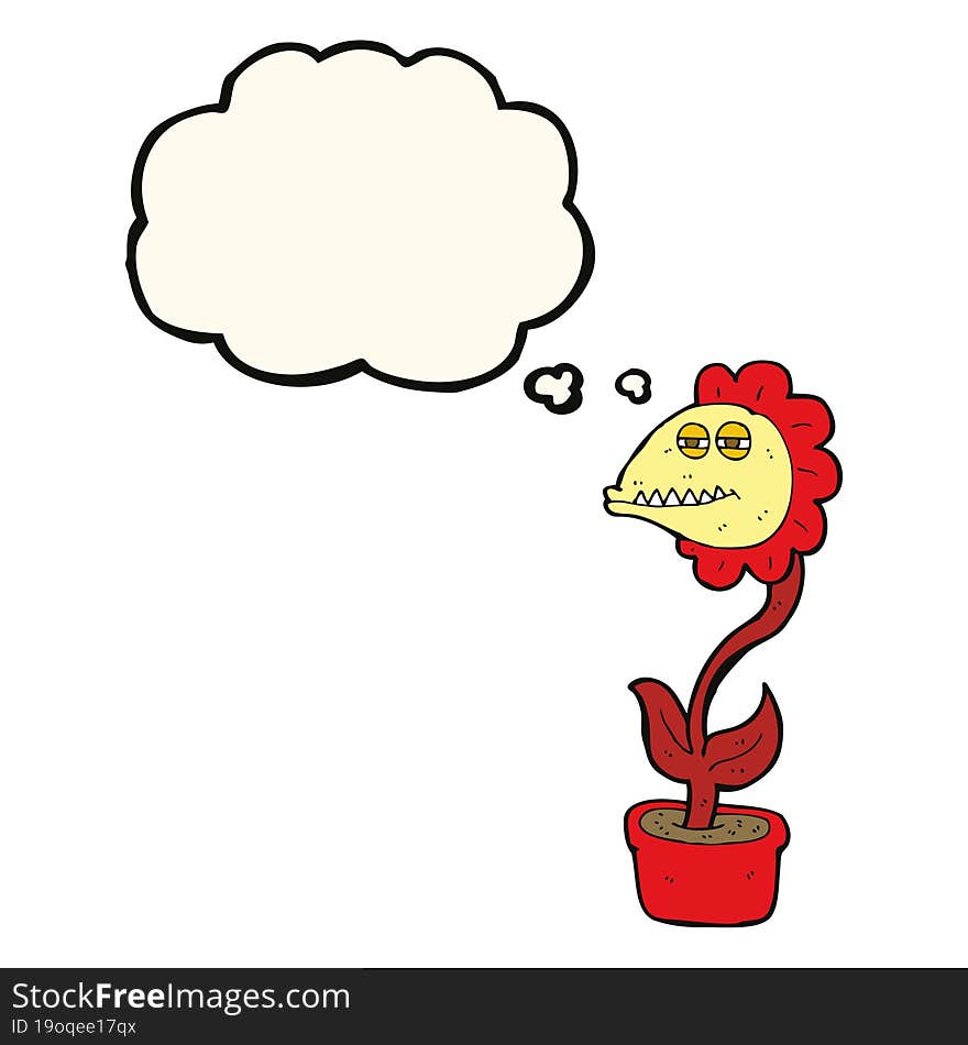 Cartoon Monster Flower With Thought Bubble