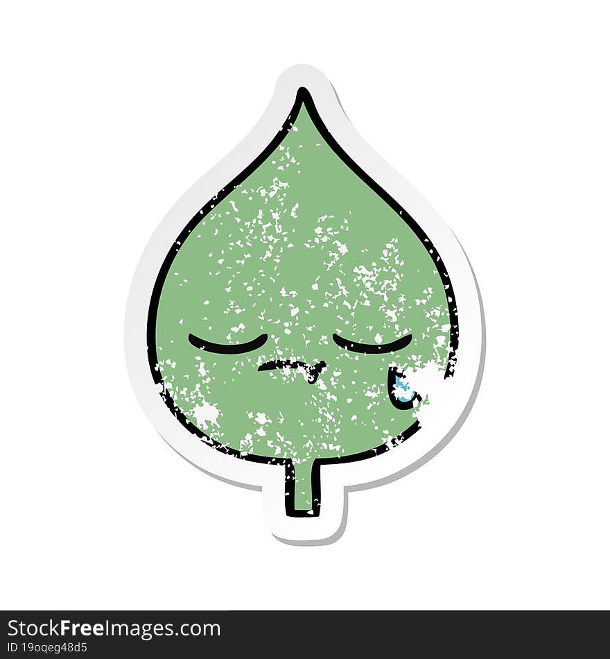 distressed sticker of a cute cartoon expressional leaf