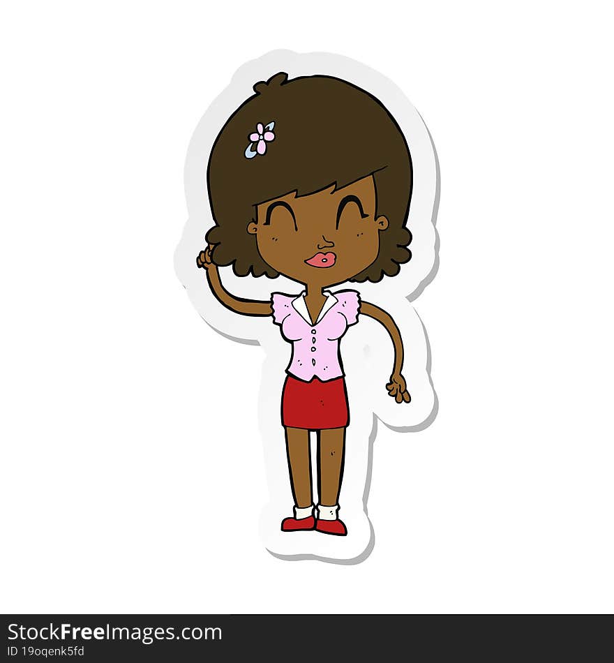 Sticker Of A Cartoon Pretty Woman With Idea