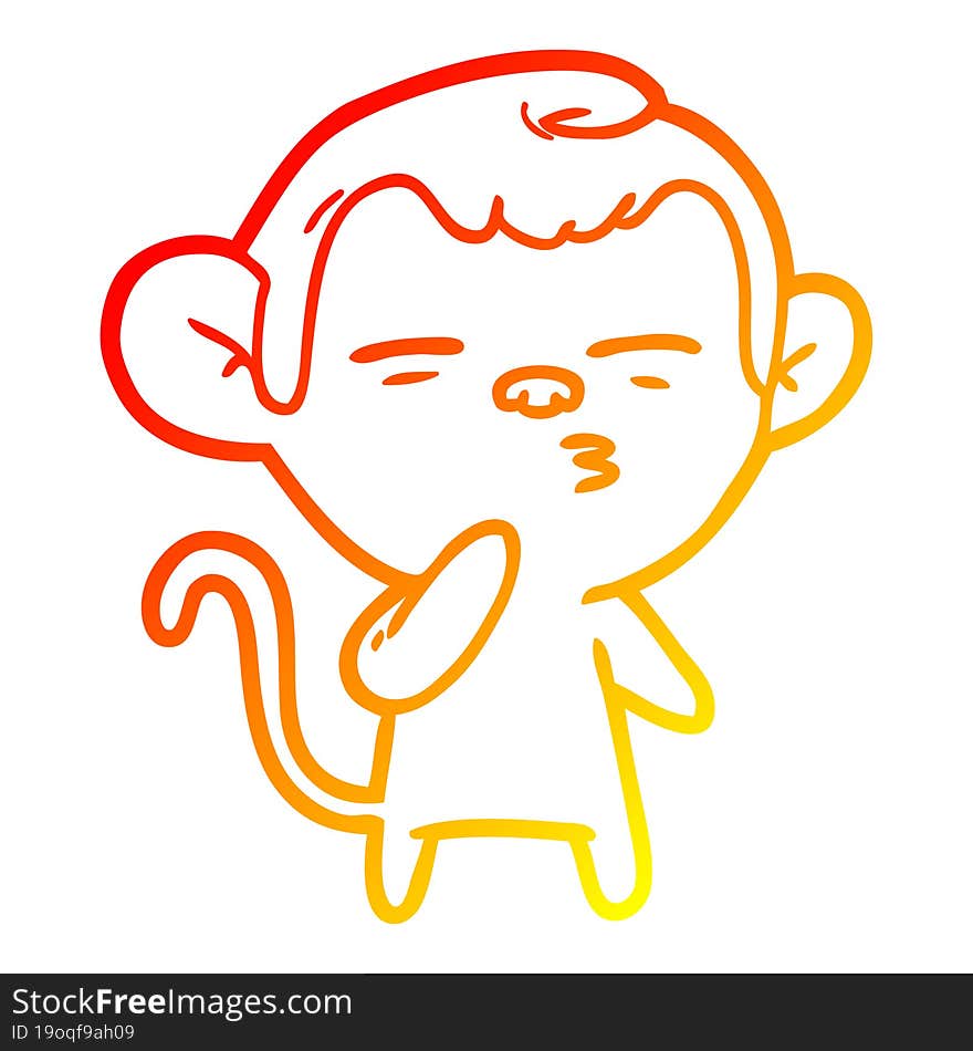 warm gradient line drawing cartoon suspicious monkey