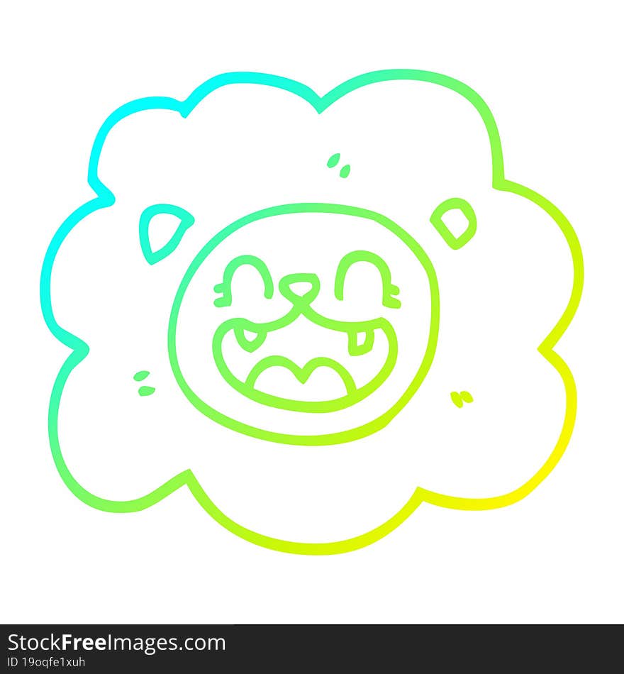 cold gradient line drawing of a cartoon lion