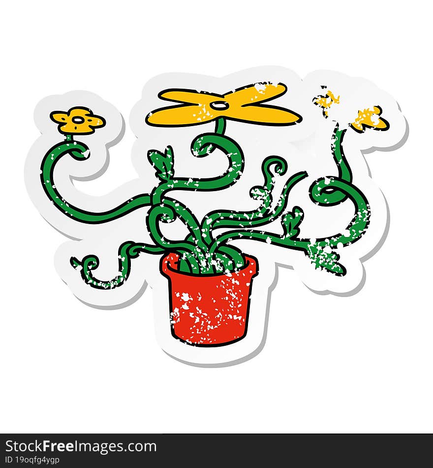 hand drawn distressed sticker cartoon doodle of a flower plant