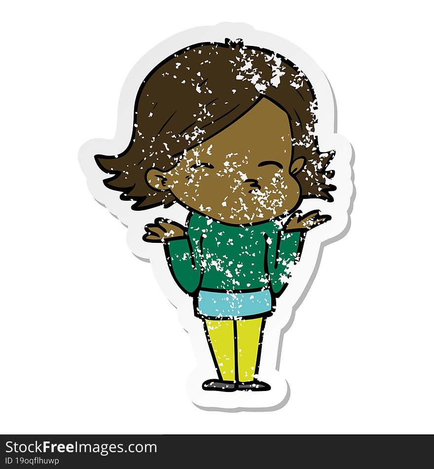 distressed sticker of a cartoon confused woman