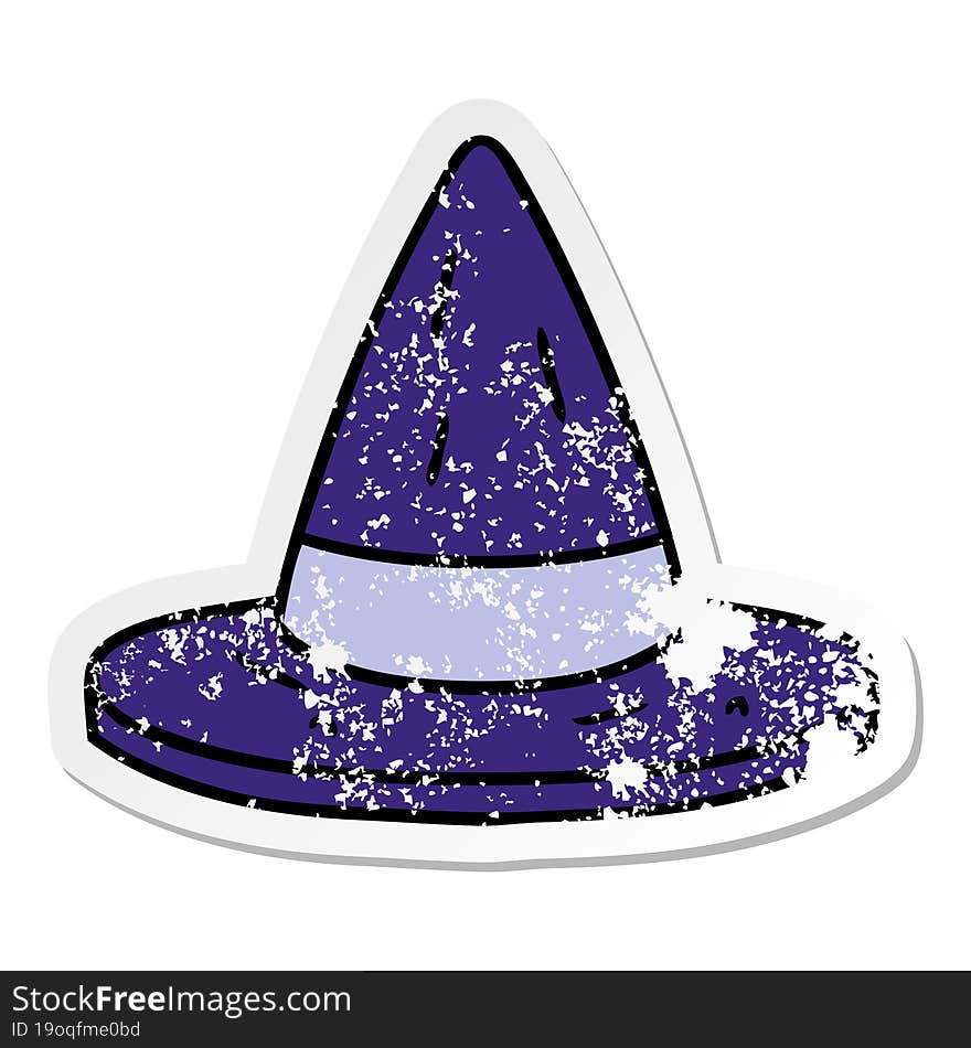 distressed sticker cartoon doodle of a witches hat