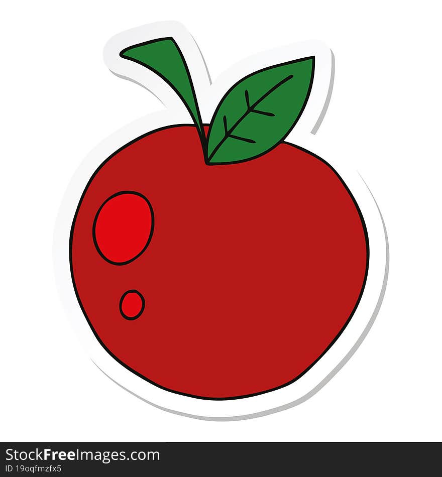 sticker of a quirky hand drawn cartoon red apple