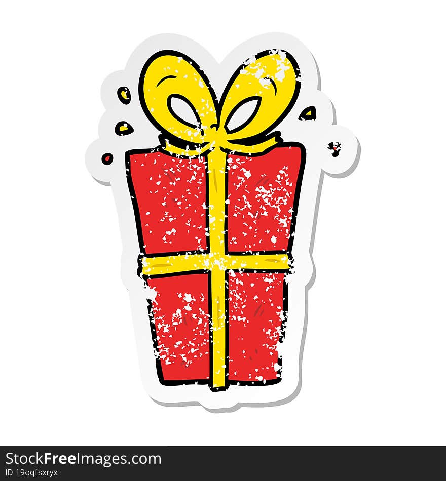 Distressed Sticker Of A Cartoon Wrapped Gift