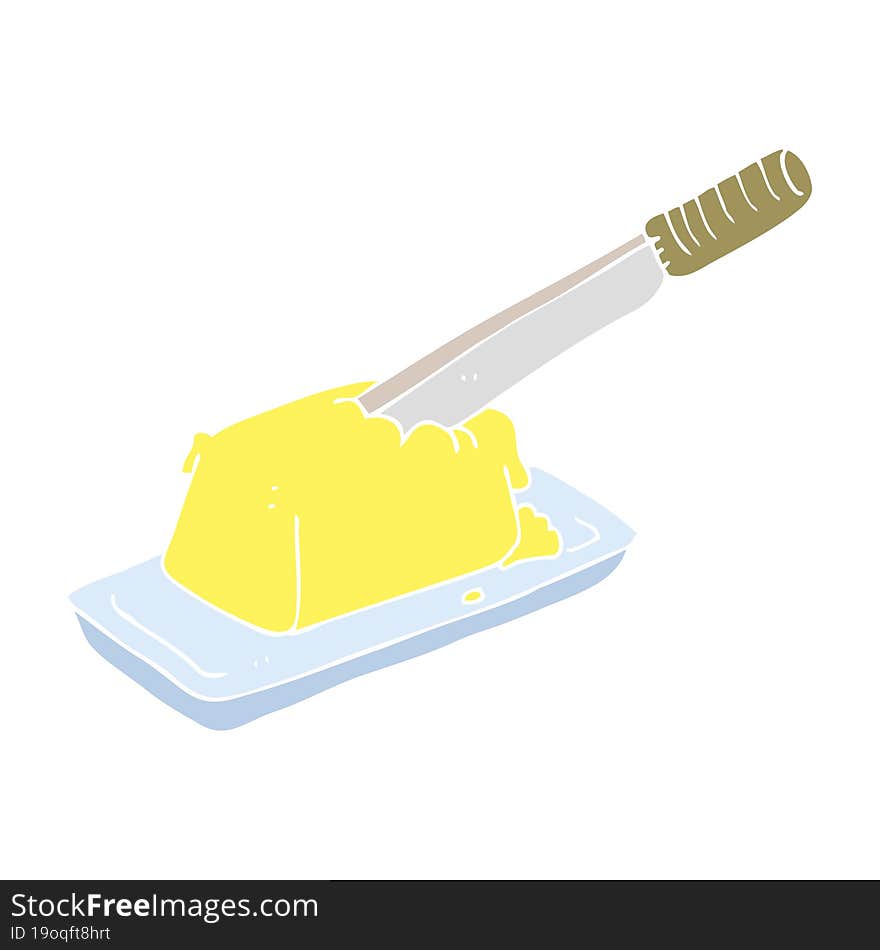 flat color illustration of a cartoon knife in butter