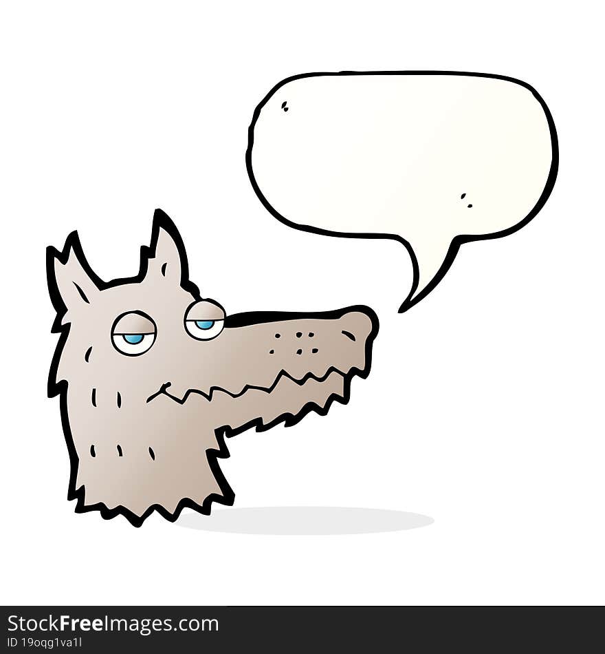 cartoon wolf head with speech bubble