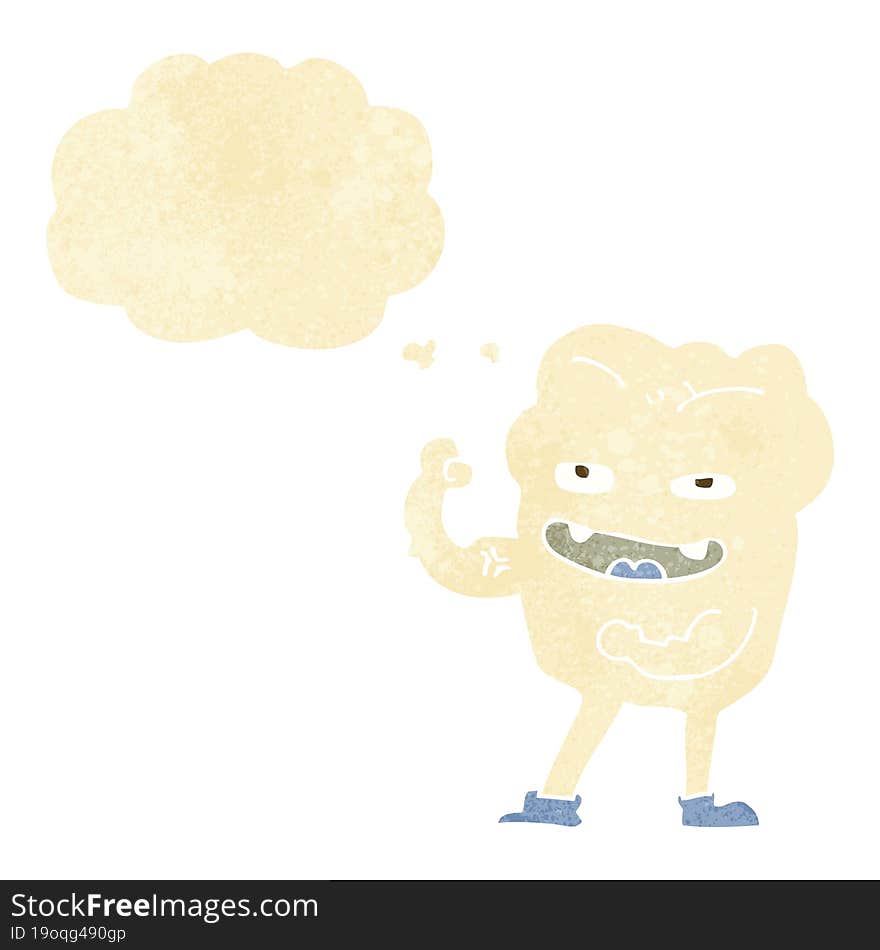 cartoon strong healthy tooth with thought bubble