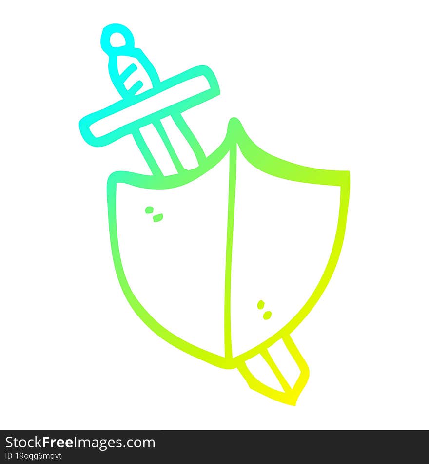 Cold Gradient Line Drawing Cartoon Sword And Shield