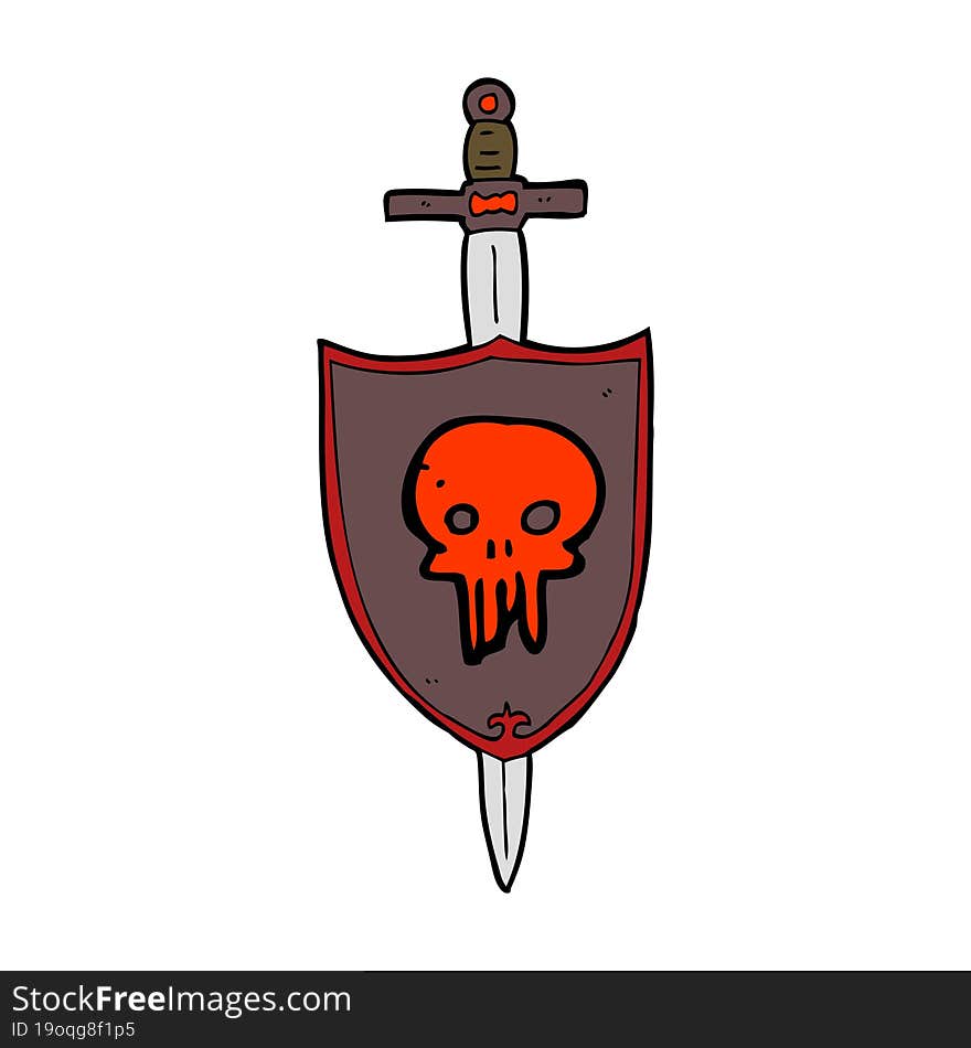 cartoon heraldic shield with skull