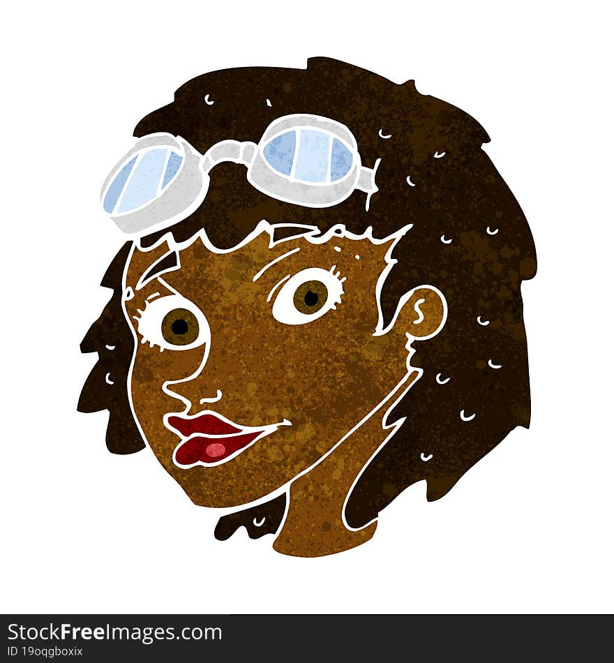 Cartoon Happy Woman Wearing Aviator Goggles