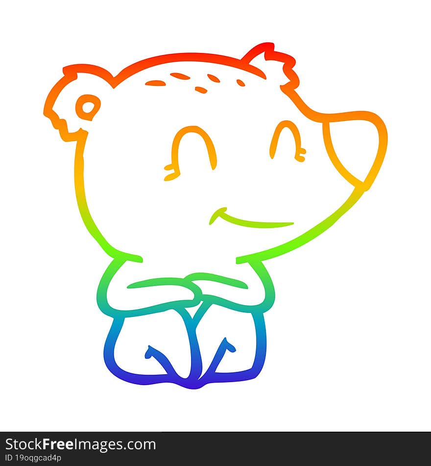 Rainbow Gradient Line Drawing Smiling Polar Bear Cartoon