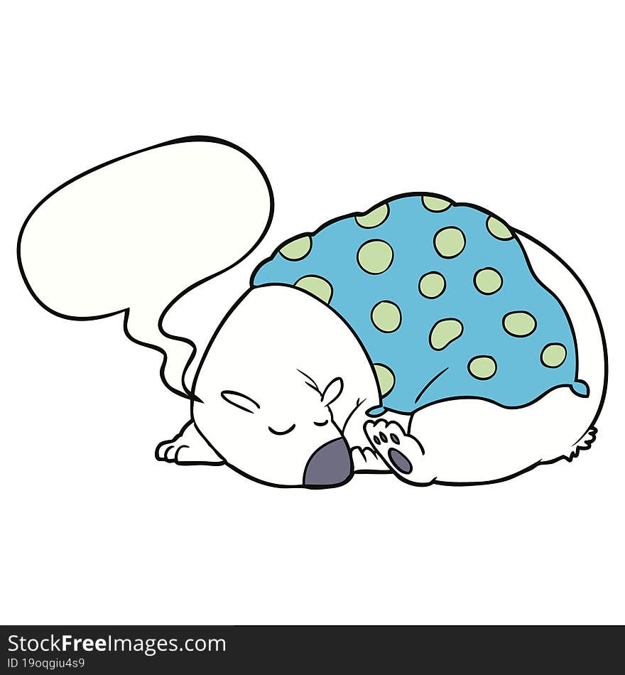 cartoon polar bear sleeping with speech bubble