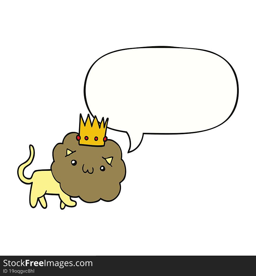 Cartoon Lion And Crown And Speech Bubble