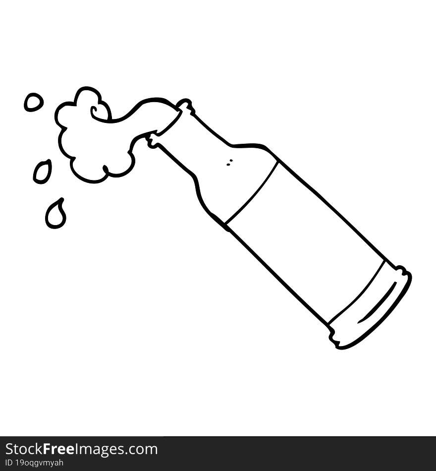 line drawing cartoon foaming beer bottle