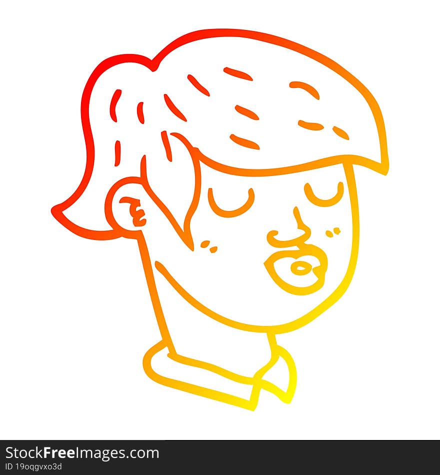 warm gradient line drawing cartoon of boys face