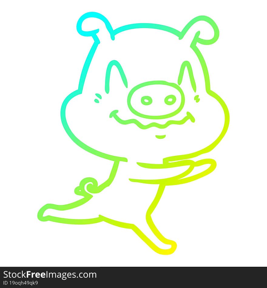 cold gradient line drawing nervous cartoon pig running