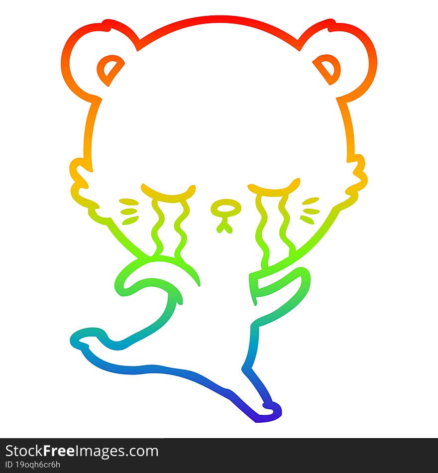 rainbow gradient line drawing of a crying cartoon bear