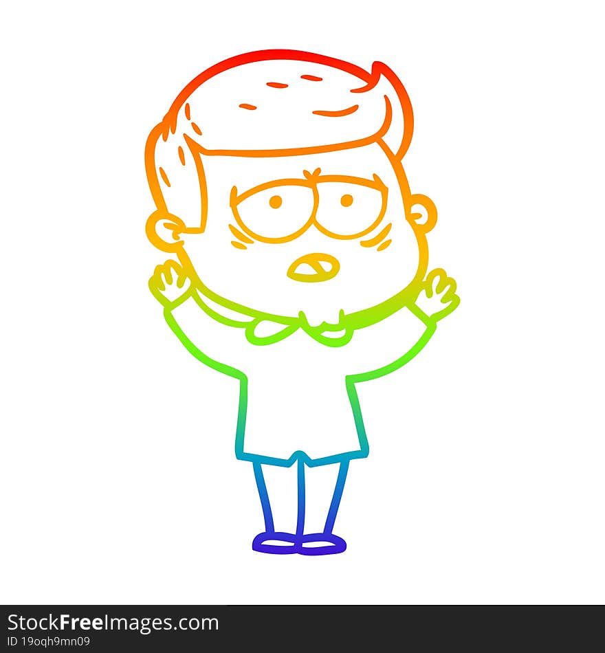 rainbow gradient line drawing cartoon tired man