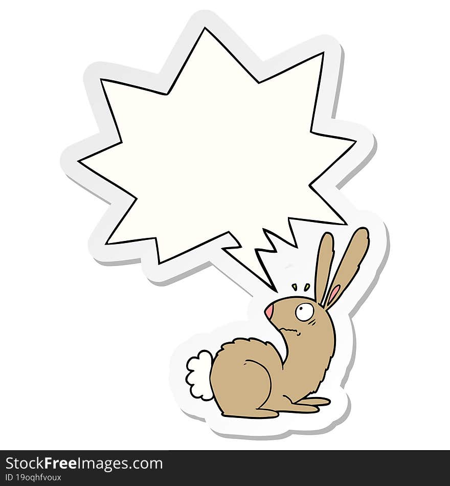 cartoon startled bunny rabbit with speech bubble sticker