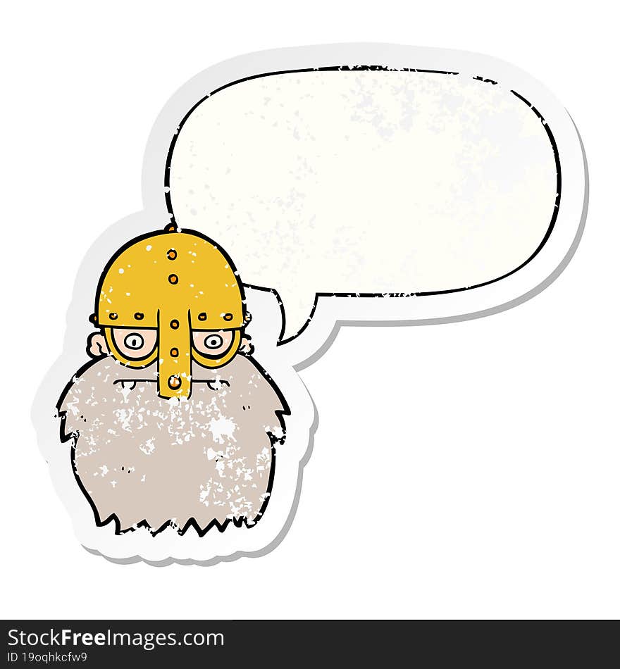 cartoon viking face and speech bubble distressed sticker