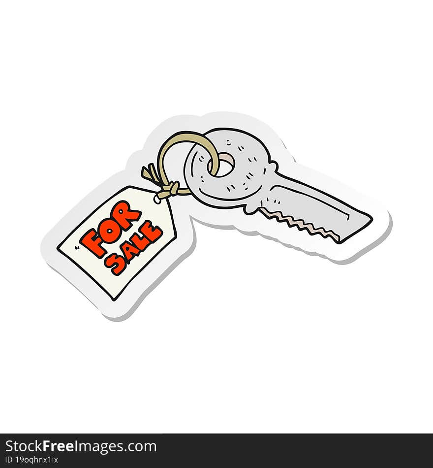 sticker of a cartoon house key with for sale tag