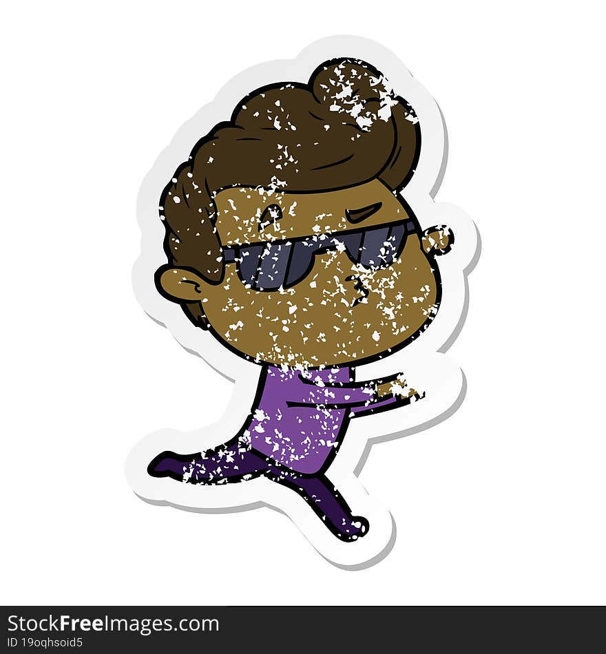 distressed sticker of a cartoon cool guy