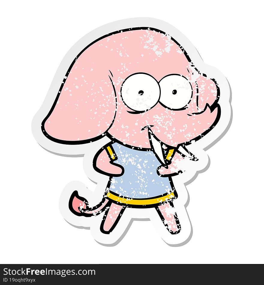 distressed sticker of a happy cartoon elephant