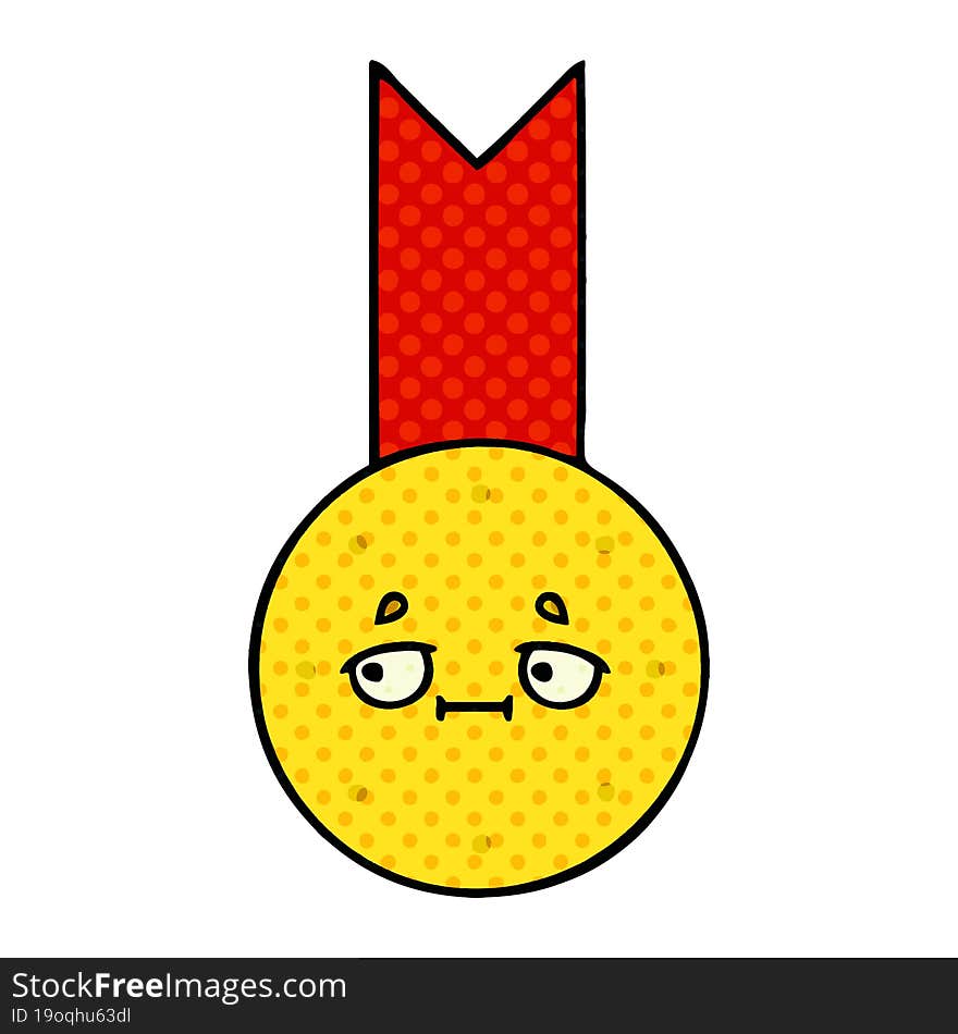 comic book style cartoon gold medal