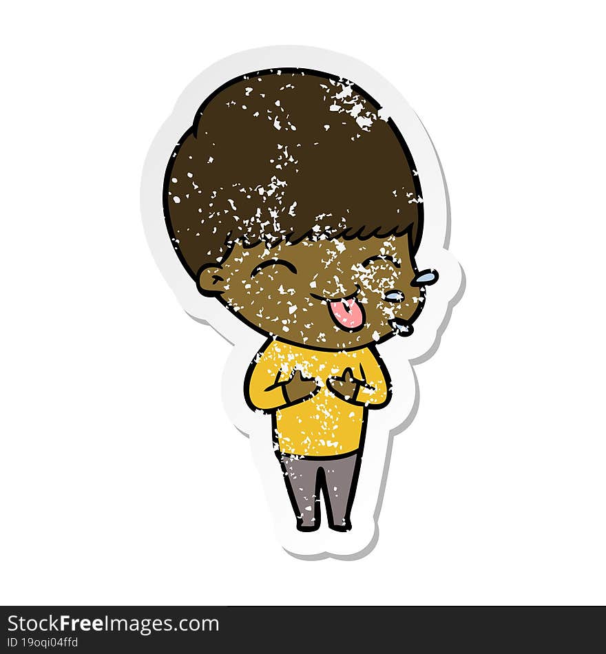 distressed sticker of a funny cartoon boy