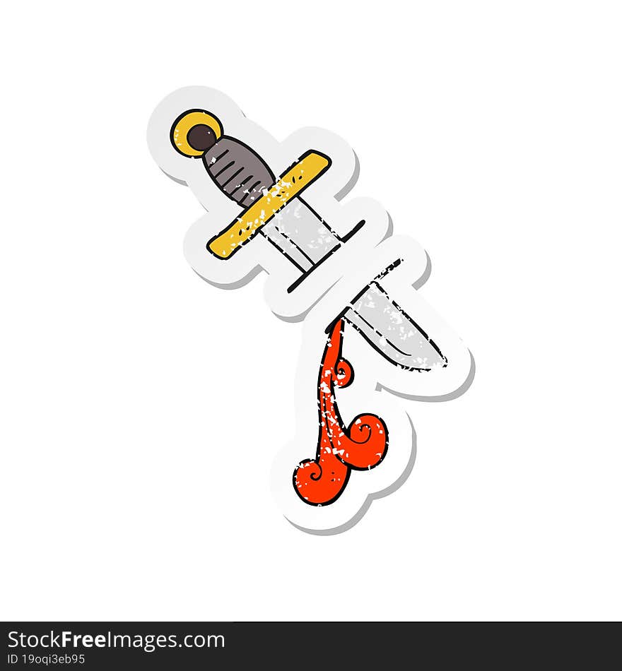 Retro Distressed Sticker Of A Cartoon Tattoo Knife Symbol