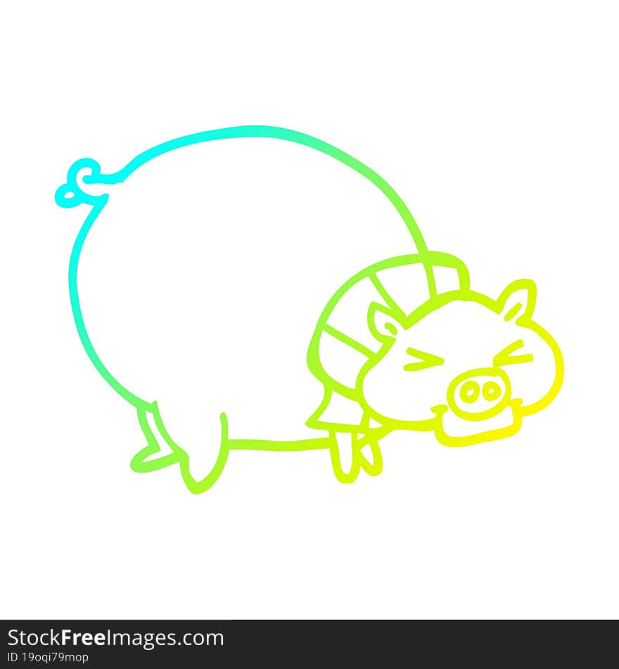 cold gradient line drawing cartoon fat pig